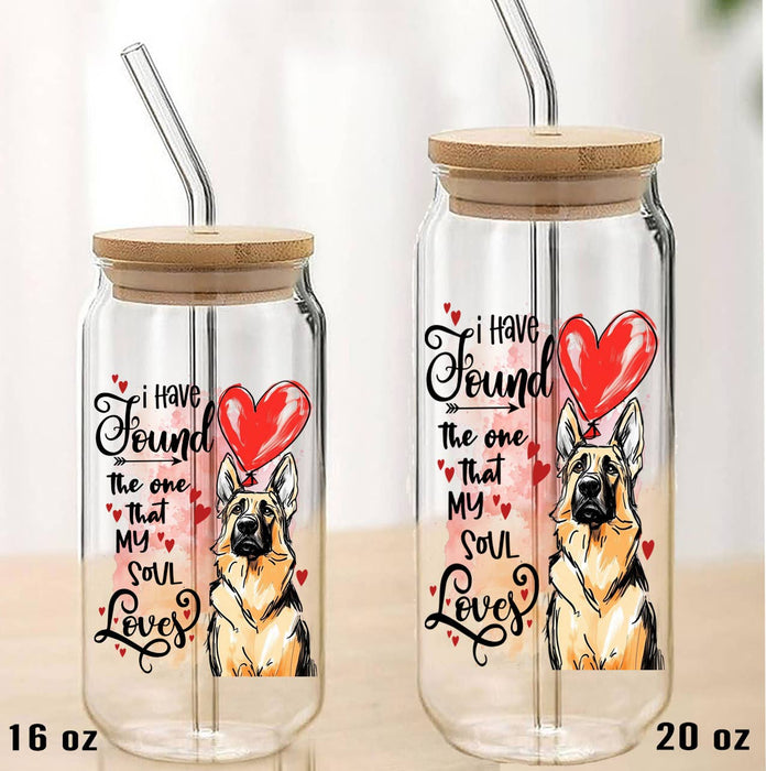 Dog Shepherd Found My Love Valentine Can Glass