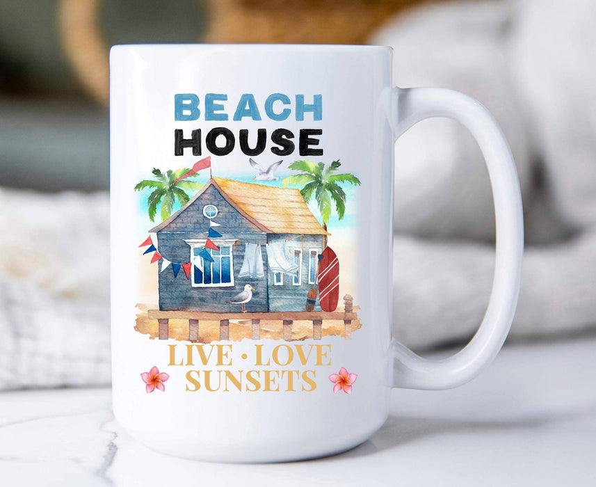 Beach House Ocean Sand Sunsets Coffee Mug
