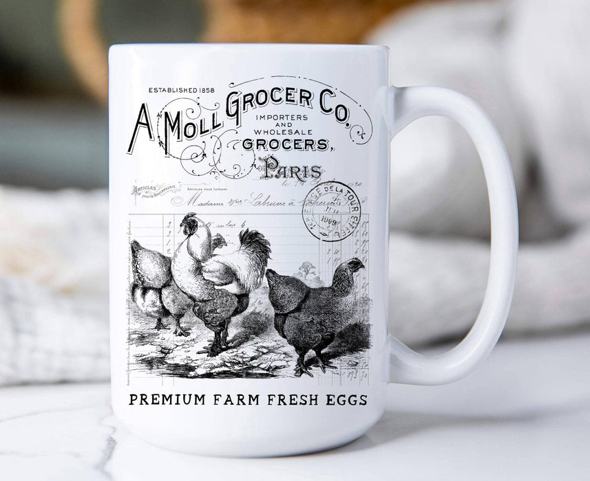 Vintage French Chickens 15 oz Coffee Mug