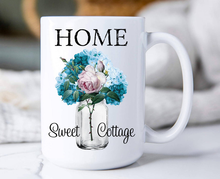 Home Sweet Cottage Flowers Mason Jar, Coffee Mugs