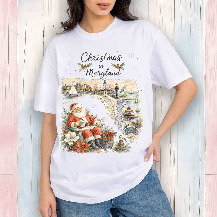 Christmas in Maryland State Map T-Shirt