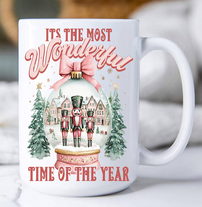 Pink Christmas Nutcracker Snow Globe Coffee Mug