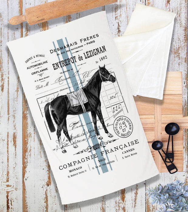 Vintage French Horse Terry Cloth Towel