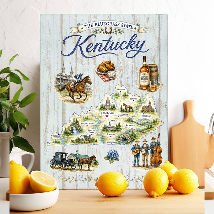 Kentucky State Map Landmark Glass Cutting Board