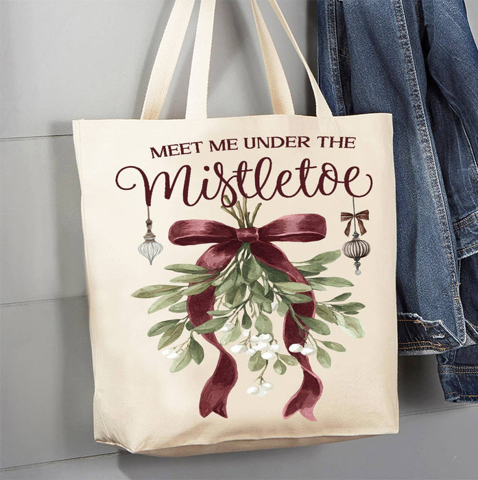 Christmas Meet me under Mistletoe Canvas Tote Bag