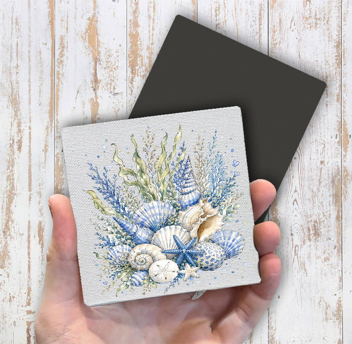 Coastal Blue Sea Shells Bouquet Magnet Fridge