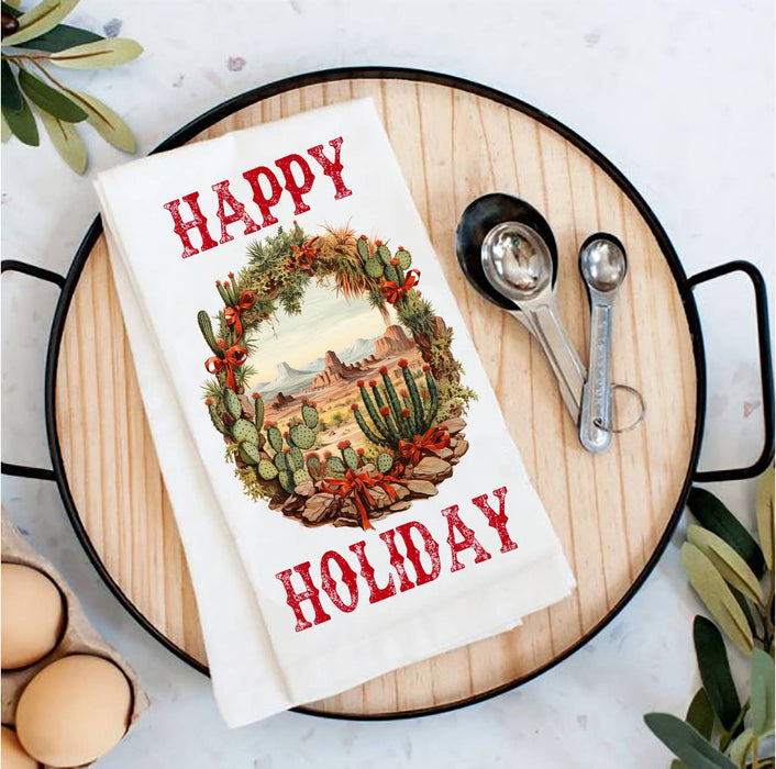 Christmas Cactus Happy Holiday Tea Towel