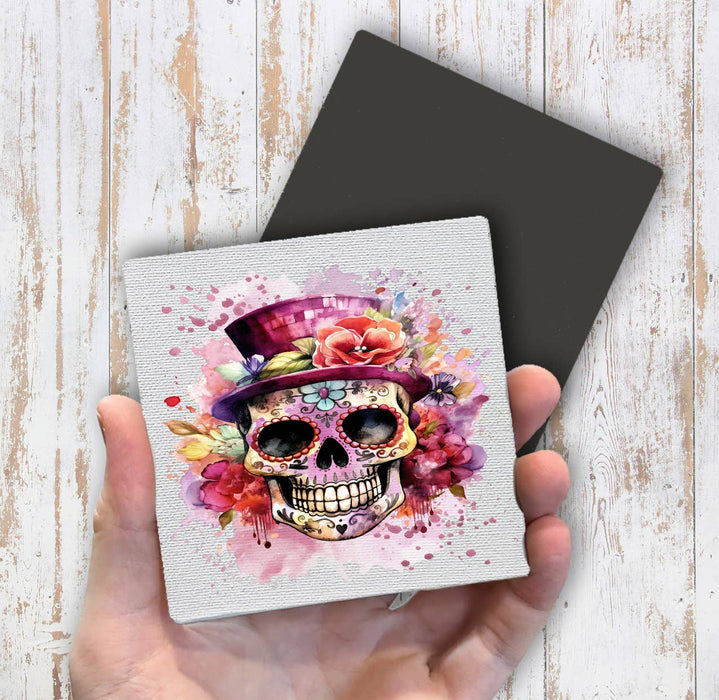 Day of the Dead Sugar Skull Top Hat Magnet Fridge