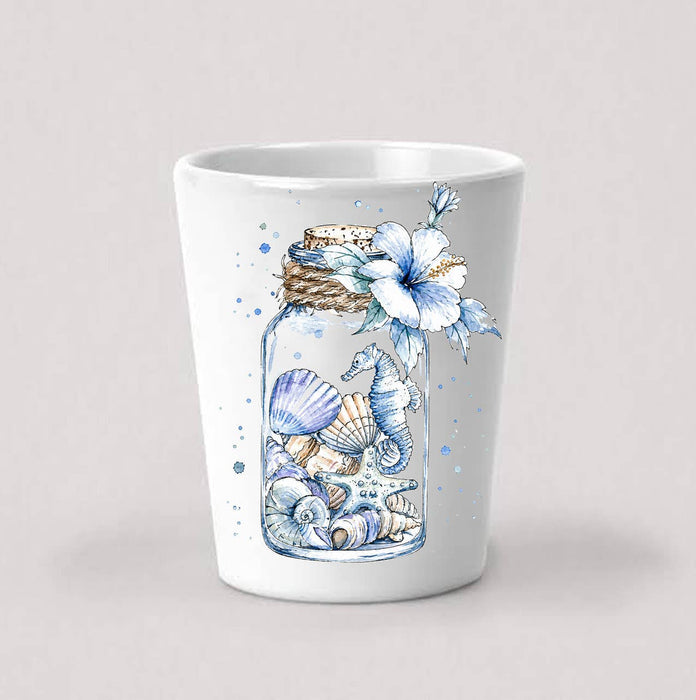 Coastal Blue Sea Shells in a Jar Shot Glass