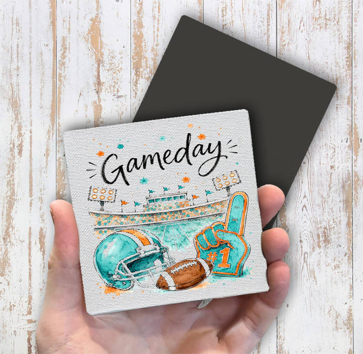 Gameday Football Aqua & Orange Magnet Fridge
