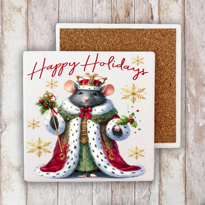 Christmas Mouse Happy Holidays Stone Coaster