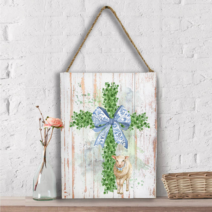 Easter Boxwood Cross Lamb Spiritual Wall Decor
