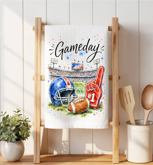 Gameday Football Royal Blue & Red Waffle Weave Towel