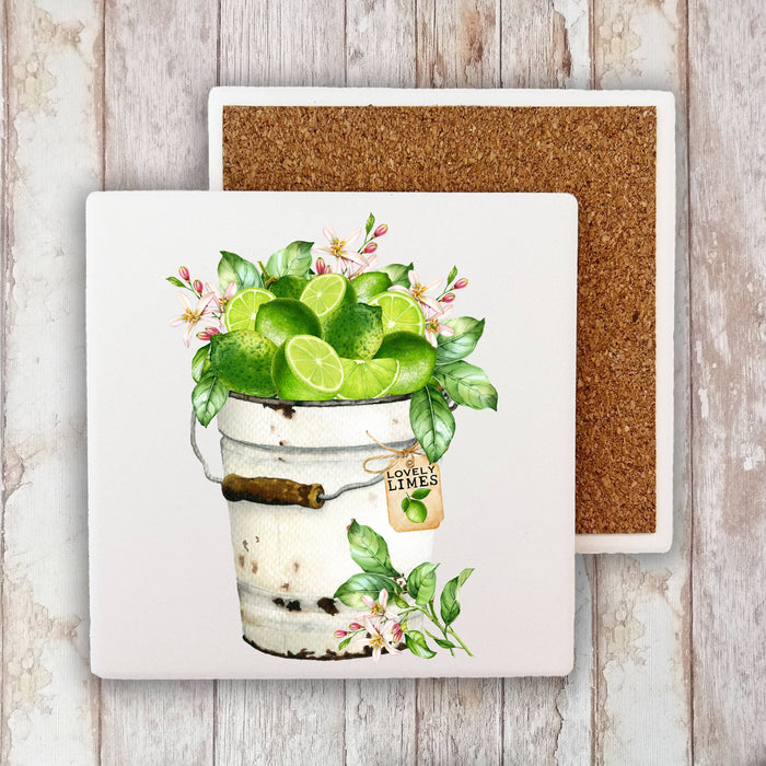 Farmhouse Bucket of Limes  Stone Coaster