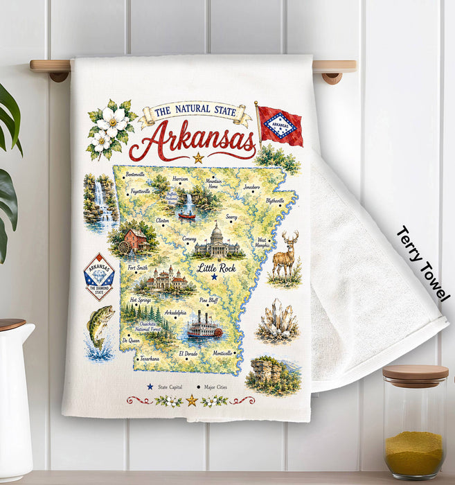 Arkansas State Map Landmark Kitchen Terry Towel