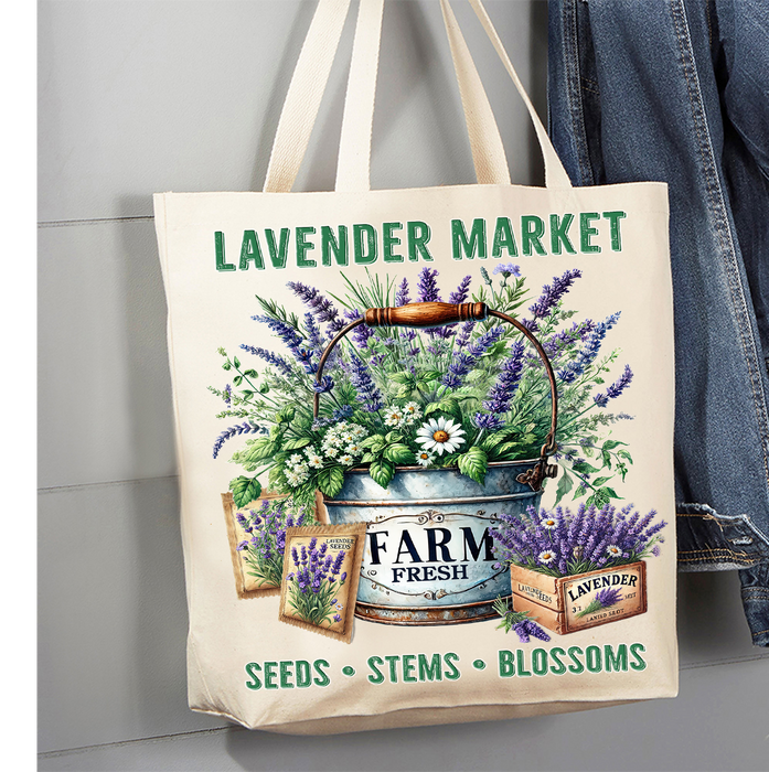 Lavender in Buckets Market Canvas Tote Bag