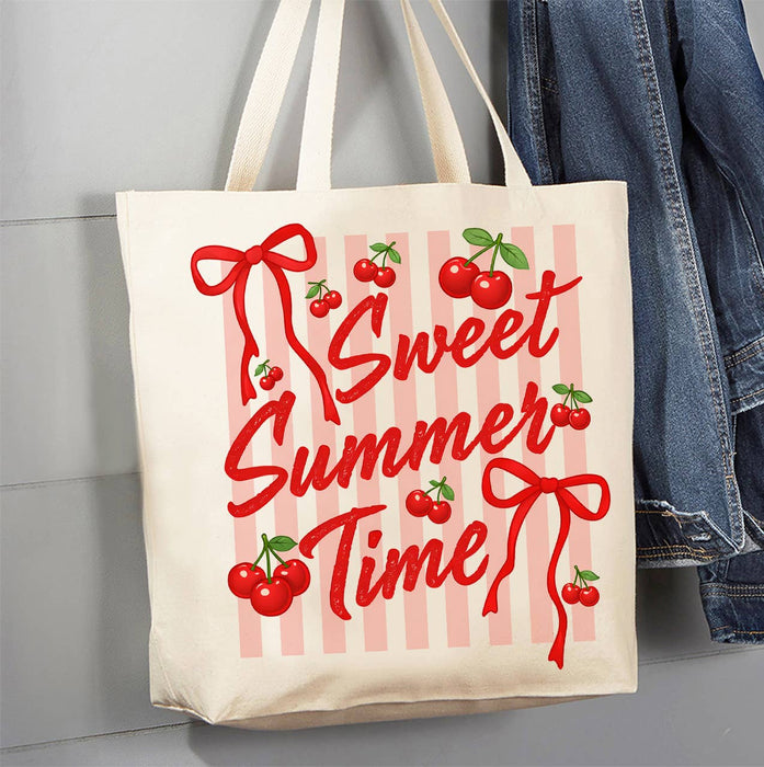 Sweet Summer Time Cherry Canvas Tote Bag