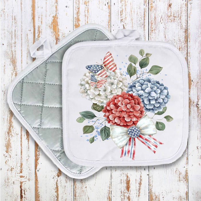 Patriotic Hydrangea Butterfly Pot Holder Oven Mitt