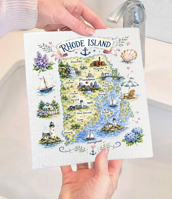Rhode Island State Map Landmark Swedish Dishcloth