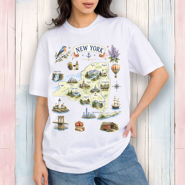 New York State Map Landmark T-Shirt