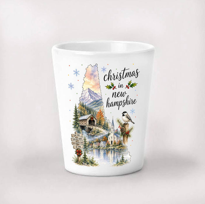 Christmas in New Hampshire State Map Shot Glass