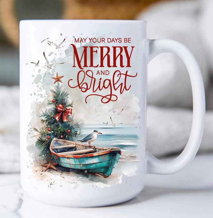 Coastal Christmas Beach Boat Coffee Mug