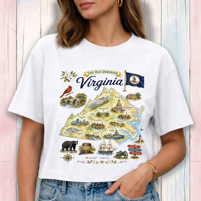 Virginia State Map Landmark Cropped T-Shirt