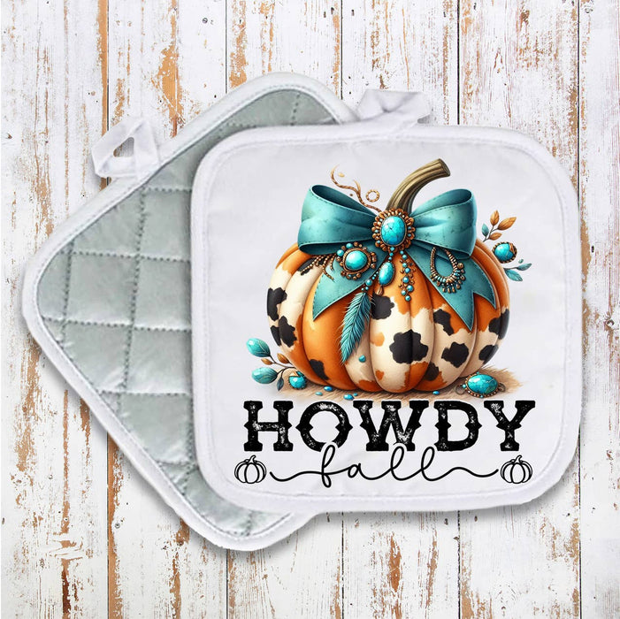 Howdy Fall Turquoise Pumpkin Pot Holder Oven Mitt