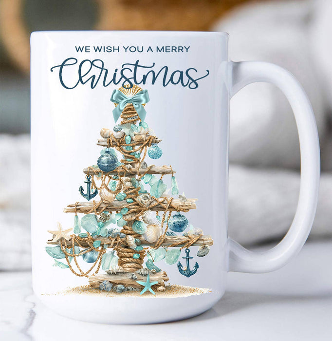 Coastal Christmas Sea Glass Tree Coffee Mug