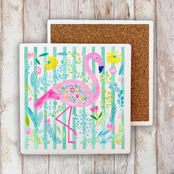 Tropical Pink Flamingo Stone Coaster