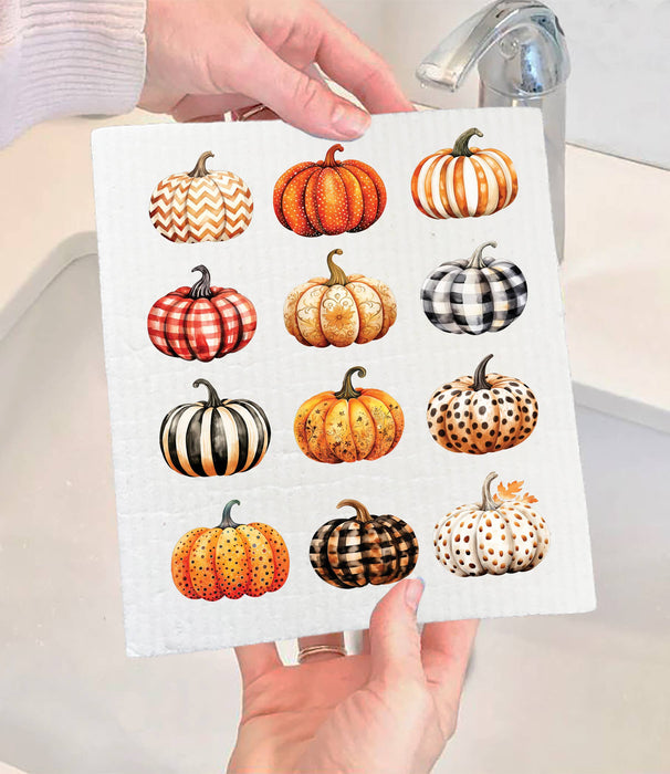 Fall Autumn Variety of PumpkinsSwedish Dishcloth