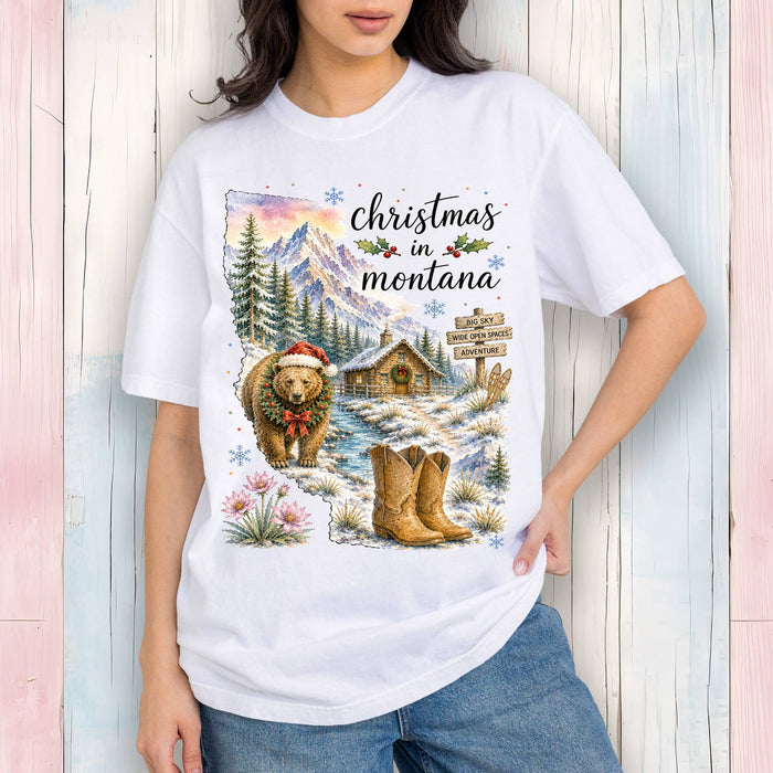Christmas in Montana State Map T-Shirt