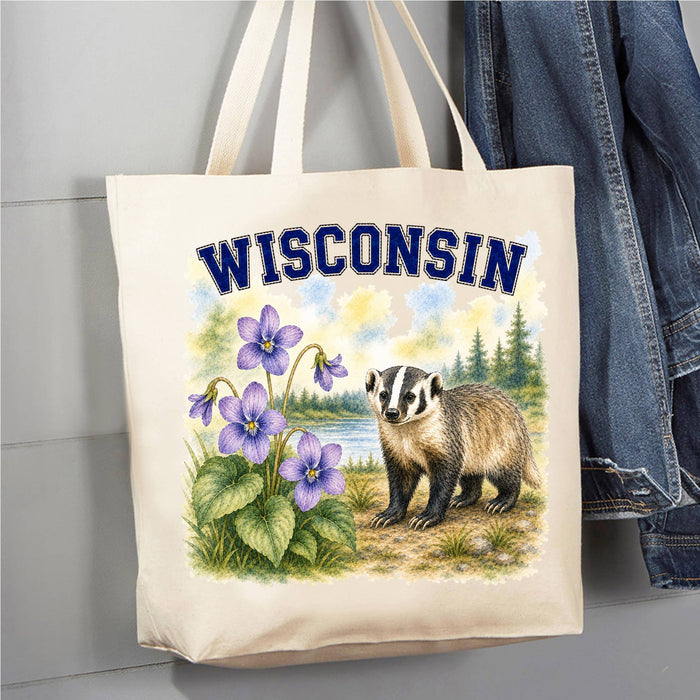 Wisconsin State Bird and Animal Canvas Tote Bag
