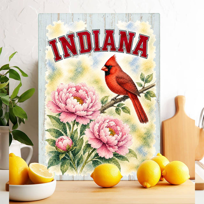 Indiana State Bird and Animal Glass Cutting Board