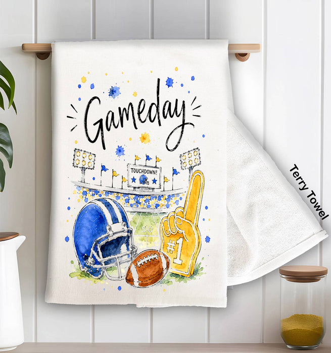 Gameday Football Royal Blue & Gold Kitchen Terry Towel
