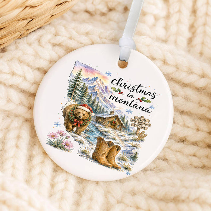 Christmas in Montana State Map Ornament