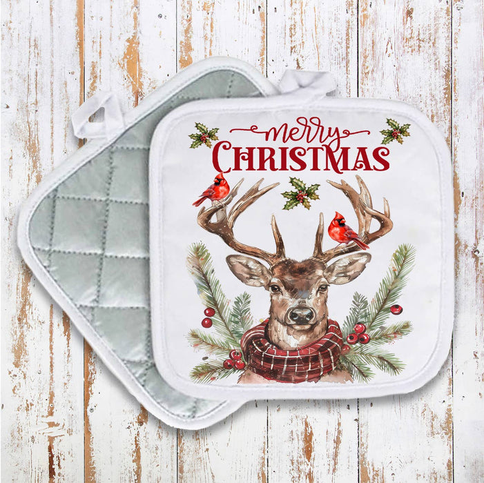 Christmas Reindeer Red Cardinals Pot Holder