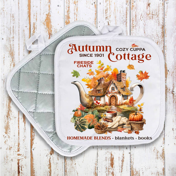 Autumn Fall Tea Cottage Pot Holder Oven Mitt