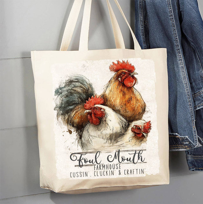 Chickens Foul Mouth Farmhouse Canvas Tote Bag