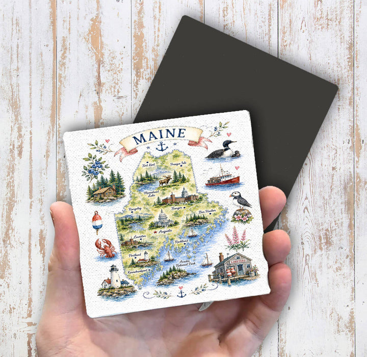 Maine State Map Landmark Magnet Fridge