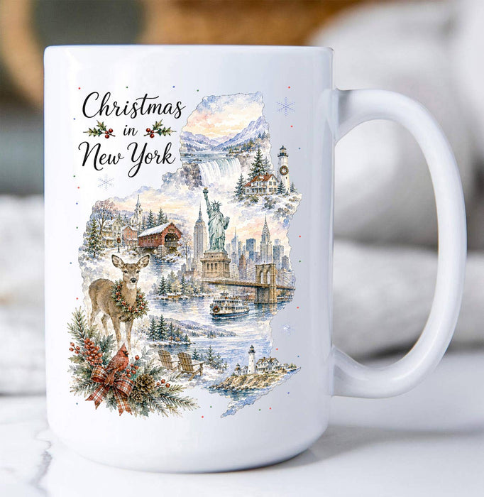 Christmas in New York State Map Coffee Mug