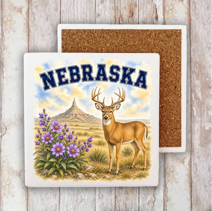 Nebraska State Bird and Animal Stone Coaster