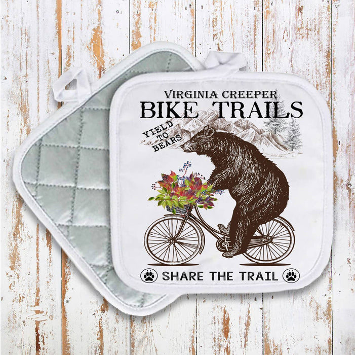 Virginia Creeper Bear on Bicycle Pot Holder Oven Mitt