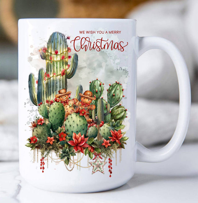 Merry Christmas Cactus Flowers Coffee Mug
