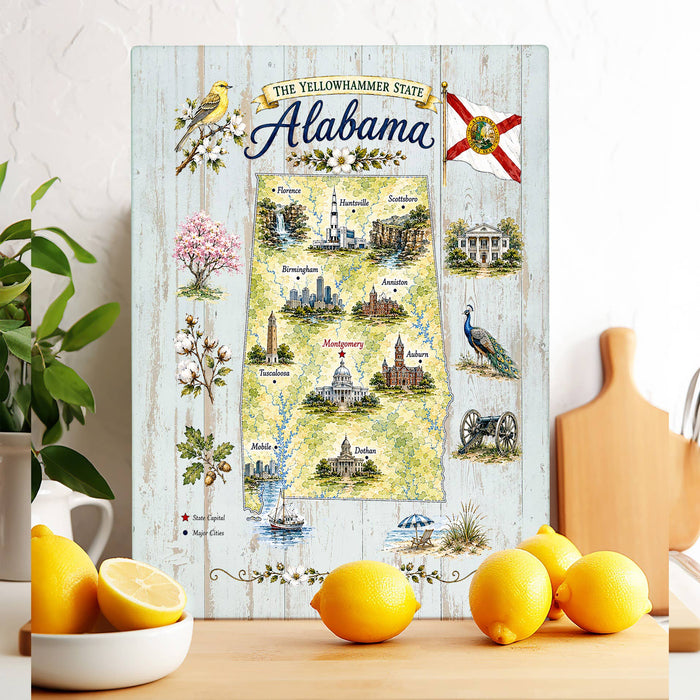 Alabama State Map Landmark Glass Cutting Board