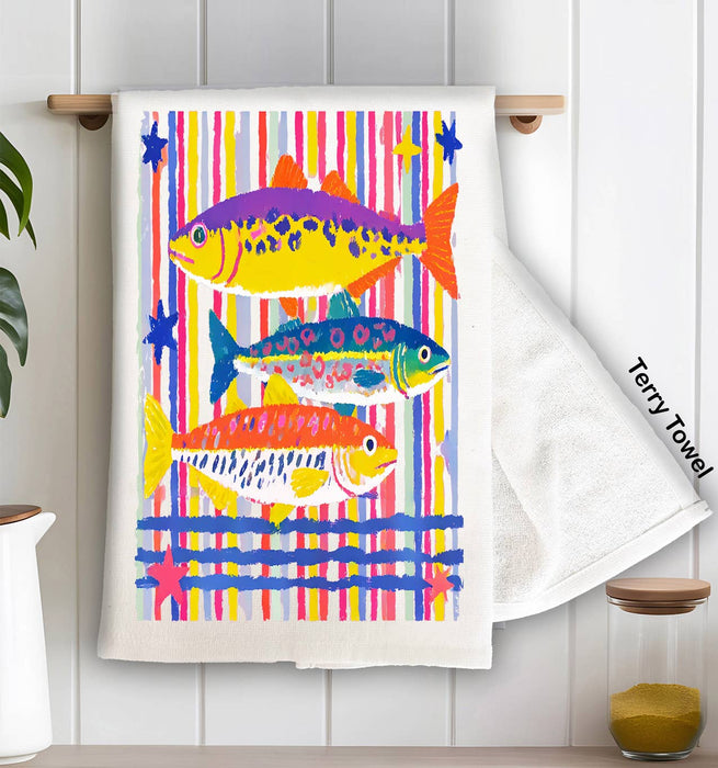 Coastal Colorful Fish Kitchen Terry Towel