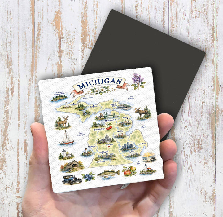 Michigan State Map Landmark Magnet Fridge