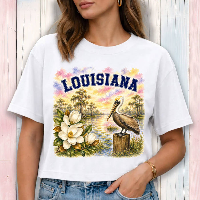 Louisiana State Bird and Animal Cropped T-Shirt