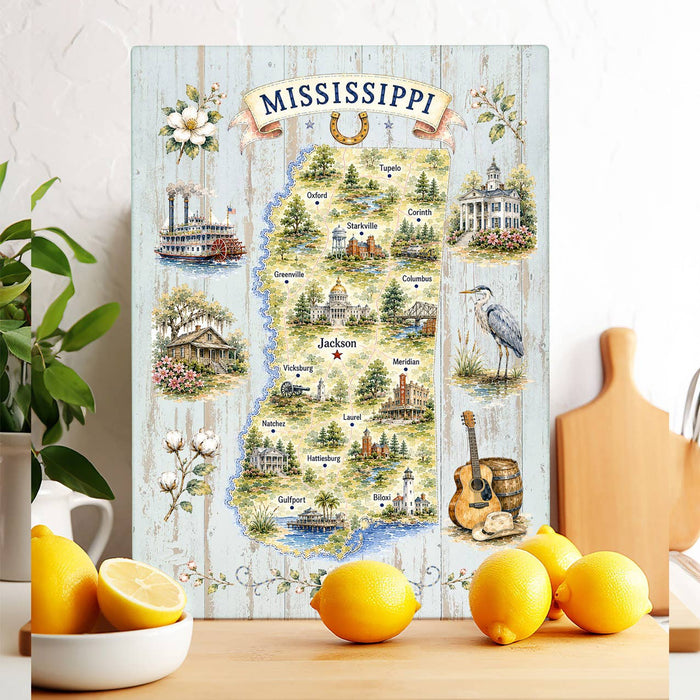 Mississippi State Map Landmark Glass Cutting Board