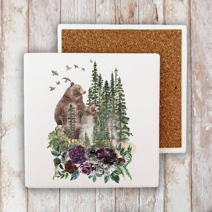 Bear Forest Mountains Wildlife Stone Coaster